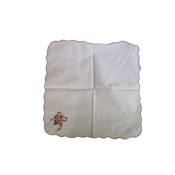 Vintage Embroidered Cotton Holiday Napkins Seven Festive Fruit Bow Design GUC - Picture 14 of 16
